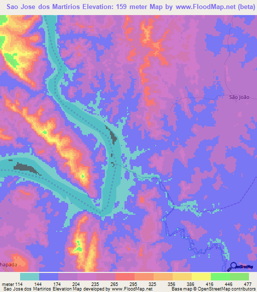 Sao Jose dos Martirios,Brazil Elevation Map