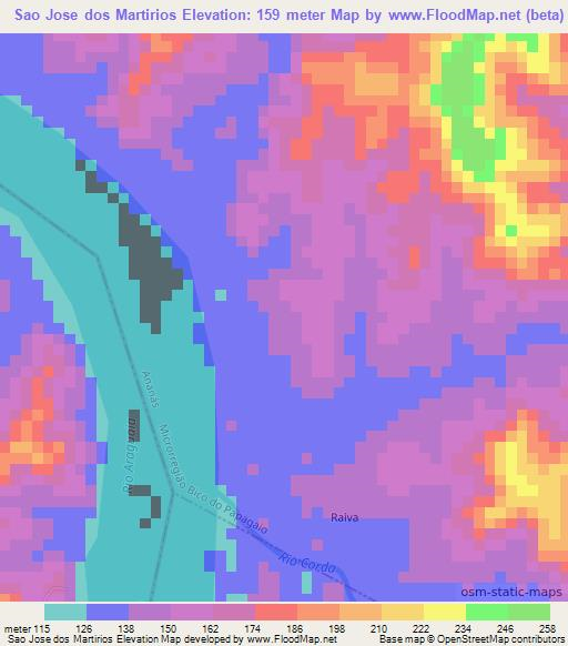 Sao Jose dos Martirios,Brazil Elevation Map