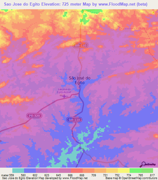 Sao Jose do Egito,Brazil Elevation Map