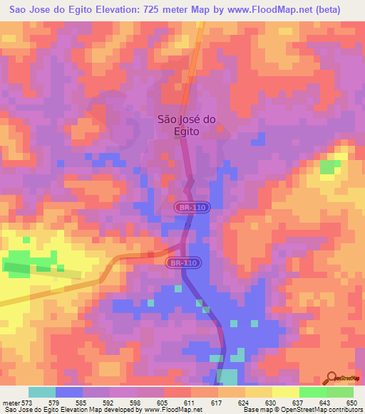 Sao Jose do Egito,Brazil Elevation Map