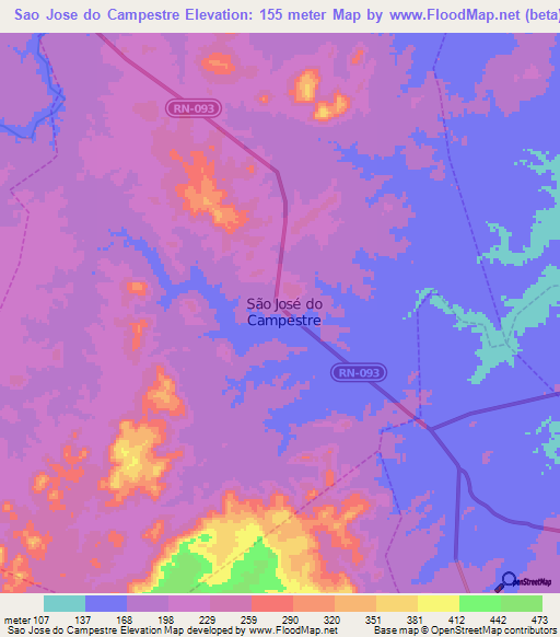 Sao Jose do Campestre,Brazil Elevation Map