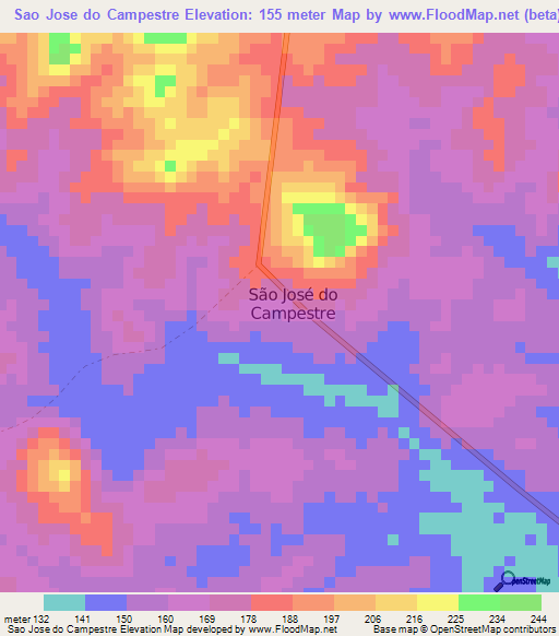 Sao Jose do Campestre,Brazil Elevation Map