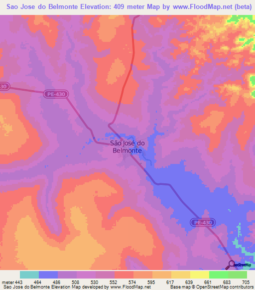 Sao Jose do Belmonte,Brazil Elevation Map