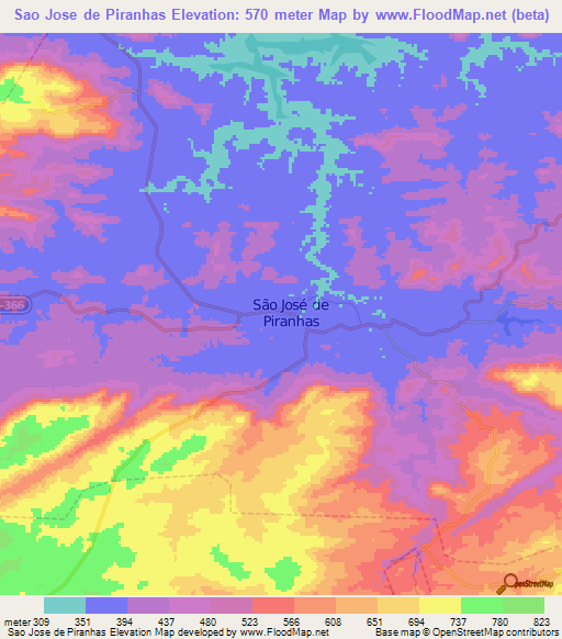 Sao Jose de Piranhas,Brazil Elevation Map