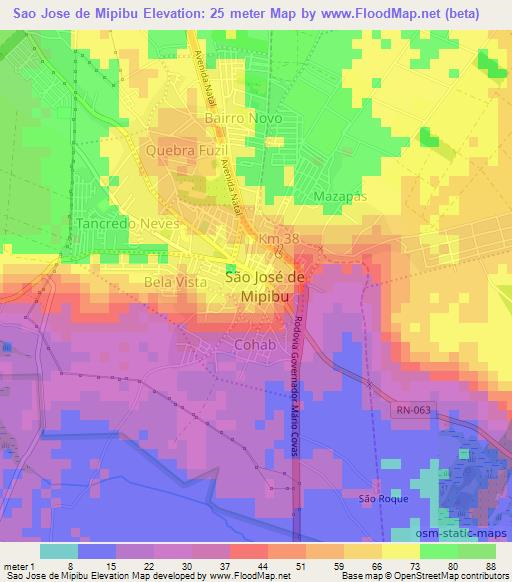 Sao Jose de Mipibu,Brazil Elevation Map