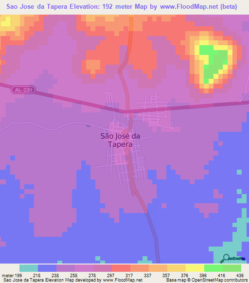 Sao Jose da Tapera,Brazil Elevation Map