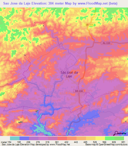 Sao Jose da Laje,Brazil Elevation Map