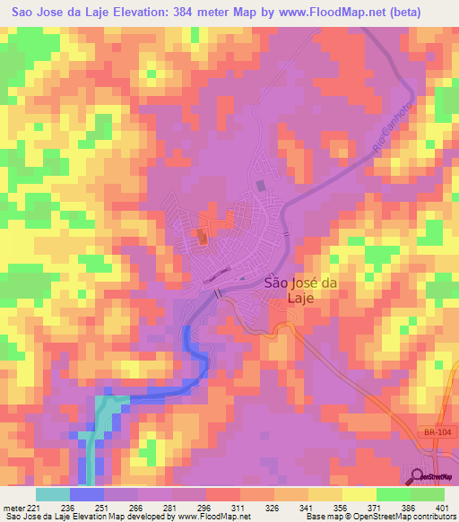 Sao Jose da Laje,Brazil Elevation Map