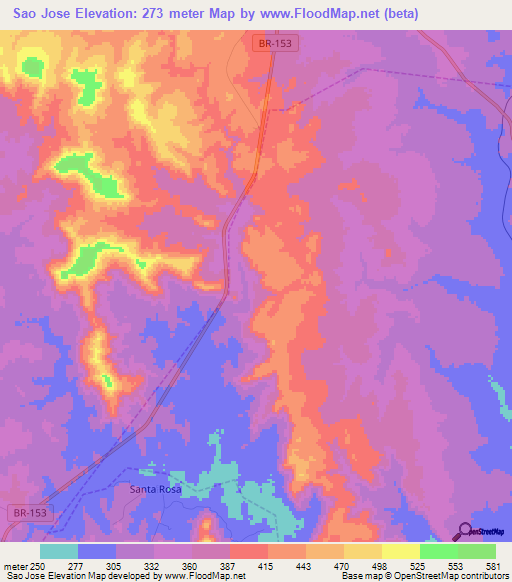 Sao Jose,Brazil Elevation Map