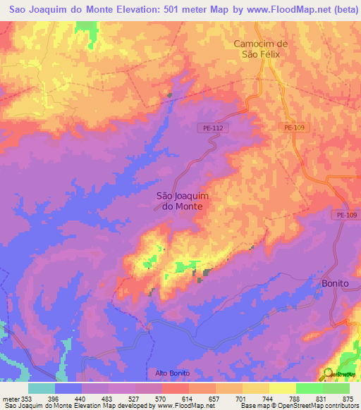 Sao Joaquim do Monte,Brazil Elevation Map