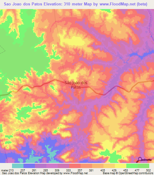 Sao Joao dos Patos,Brazil Elevation Map