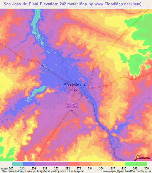 Sao Joao do Piaui,Brazil Elevation Map