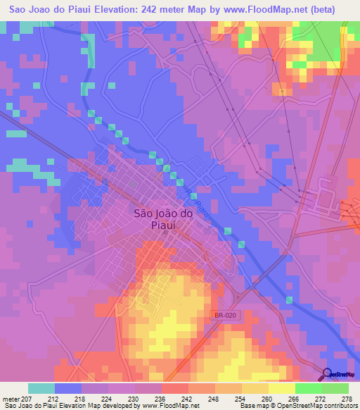 Sao Joao do Piaui,Brazil Elevation Map