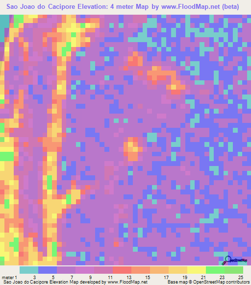 Sao Joao do Cacipore,Brazil Elevation Map