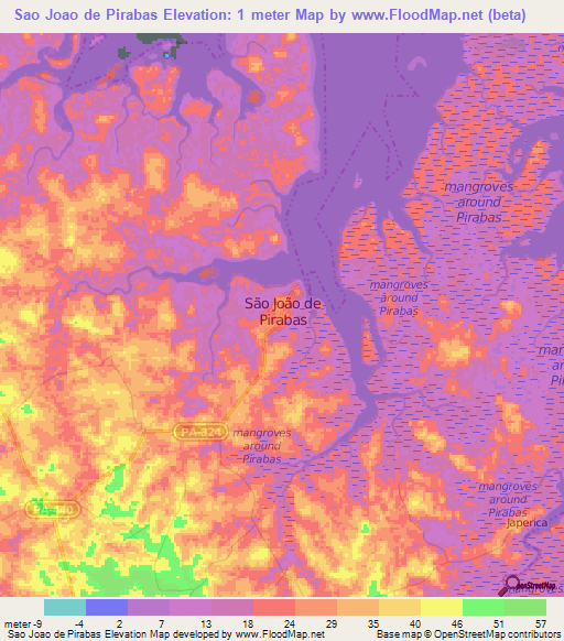 Sao Joao de Pirabas,Brazil Elevation Map