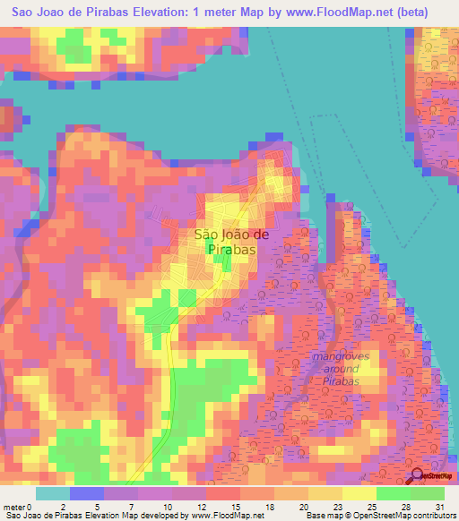 Sao Joao de Pirabas,Brazil Elevation Map