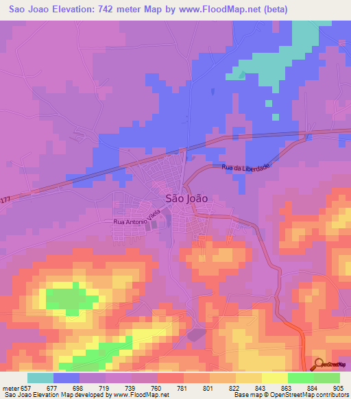 Sao Joao,Brazil Elevation Map