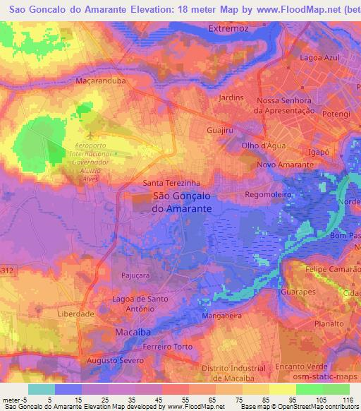 Sao Goncalo do Amarante,Brazil Elevation Map