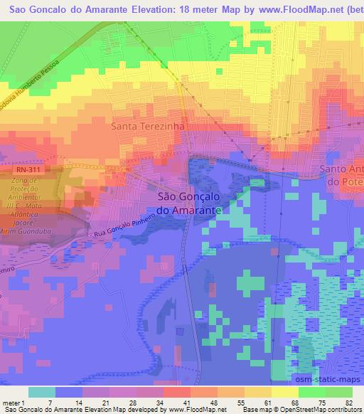 Sao Goncalo do Amarante,Brazil Elevation Map