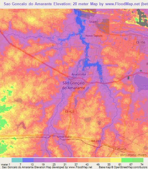 Sao Goncalo do Amarante,Brazil Elevation Map
