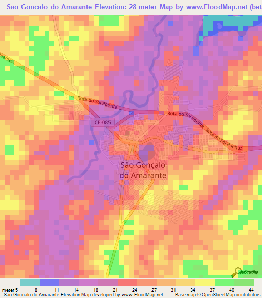 Sao Goncalo do Amarante,Brazil Elevation Map