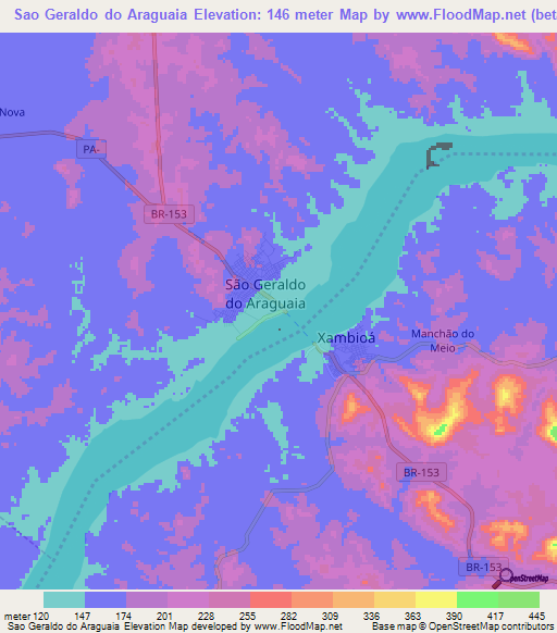 Sao Geraldo do Araguaia,Brazil Elevation Map