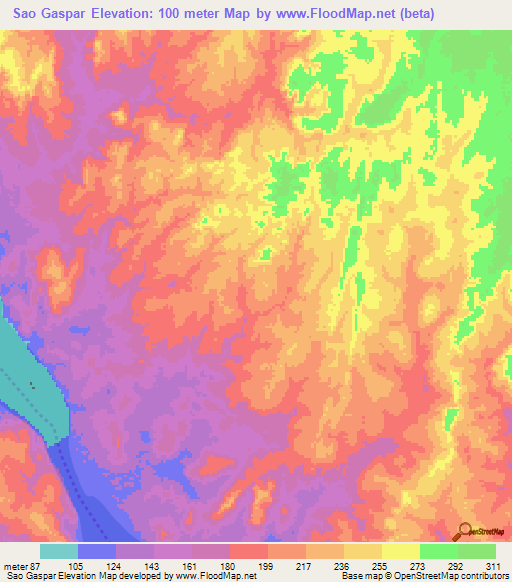 Sao Gaspar,Brazil Elevation Map