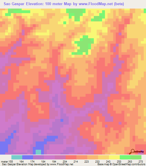 Sao Gaspar,Brazil Elevation Map