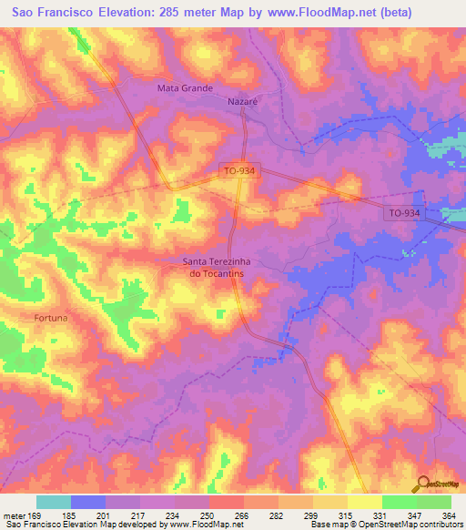 Sao Francisco,Brazil Elevation Map