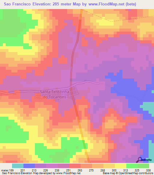 Sao Francisco,Brazil Elevation Map