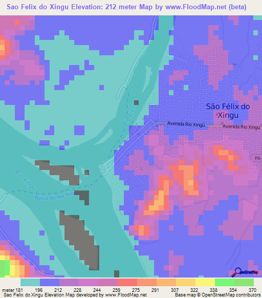 Sao Felix do Xingu,Brazil Elevation Map