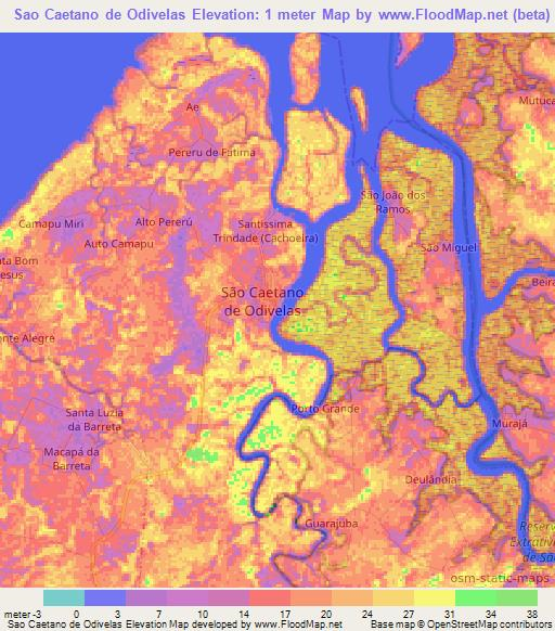 Sao Caetano de Odivelas,Brazil Elevation Map