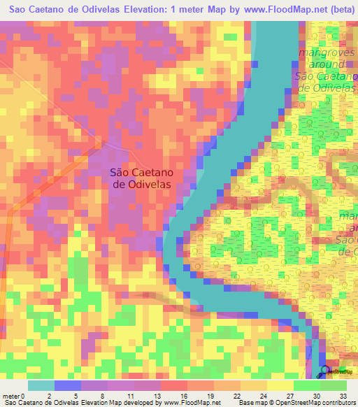 Sao Caetano de Odivelas,Brazil Elevation Map