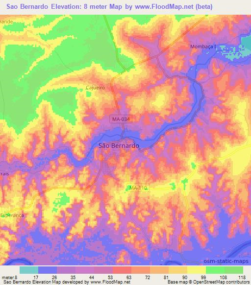 Sao Bernardo,Brazil Elevation Map