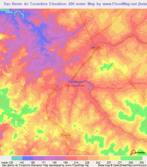 Sao Bento do Tocantins,Brazil Elevation Map