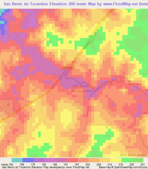 Sao Bento do Tocantins,Brazil Elevation Map