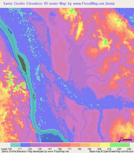 Santo Onofre,Brazil Elevation Map