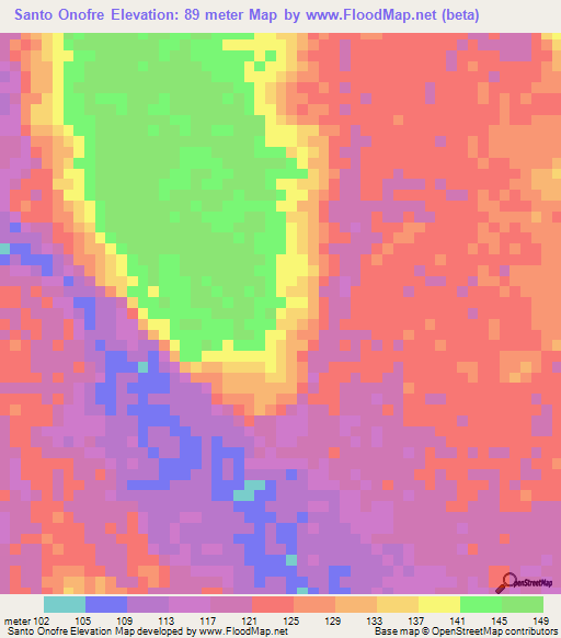 Santo Onofre,Brazil Elevation Map