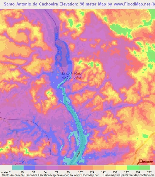 Santo Antonio da Cachoeira,Brazil Elevation Map