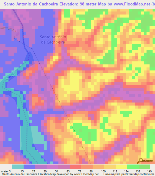 Santo Antonio da Cachoeira,Brazil Elevation Map