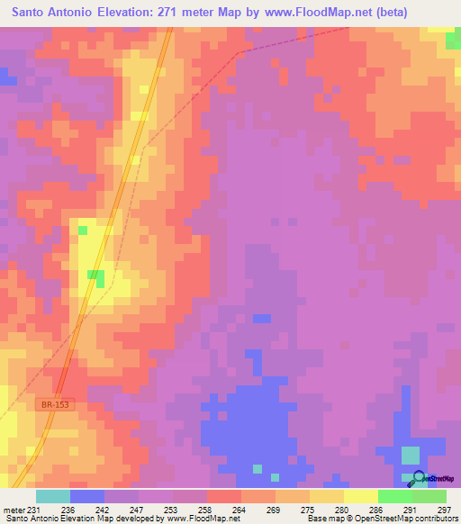 Santo Antonio,Brazil Elevation Map