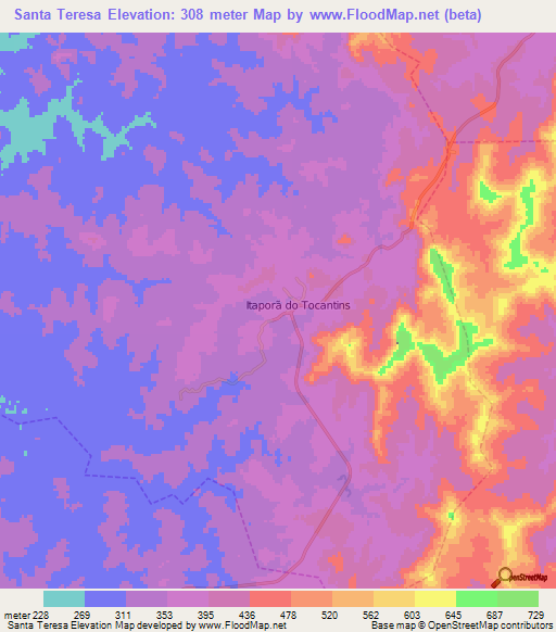 Santa Teresa,Brazil Elevation Map