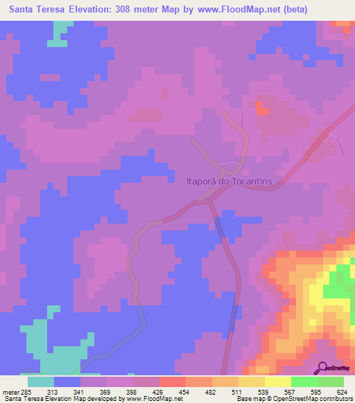 Santa Teresa,Brazil Elevation Map