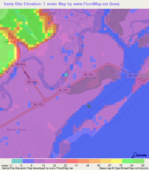 Santa Rita,Brazil Elevation Map