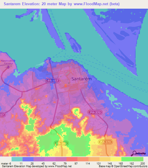 Santarem,Brazil Elevation Map