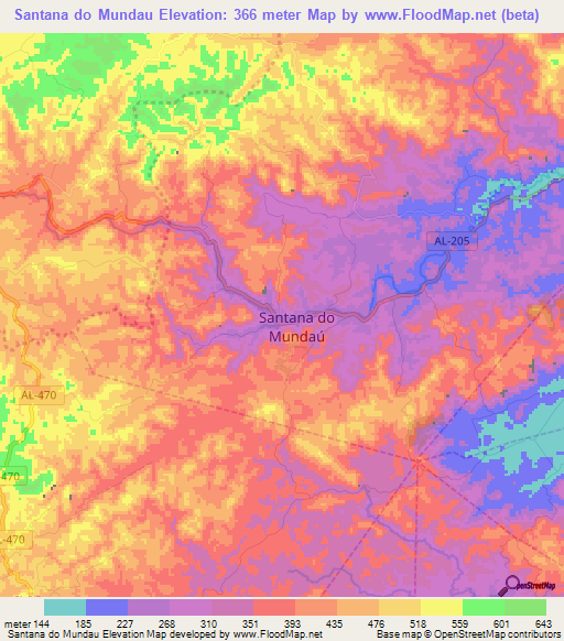 Santana do Mundau,Brazil Elevation Map