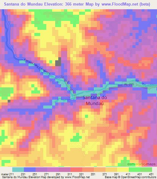 Santana do Mundau,Brazil Elevation Map