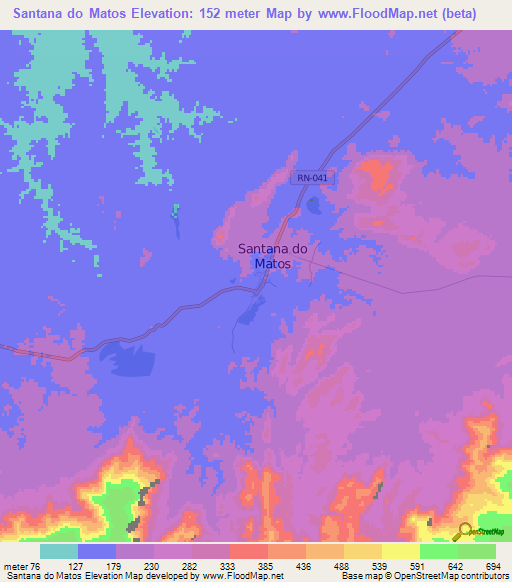 Santana do Matos,Brazil Elevation Map