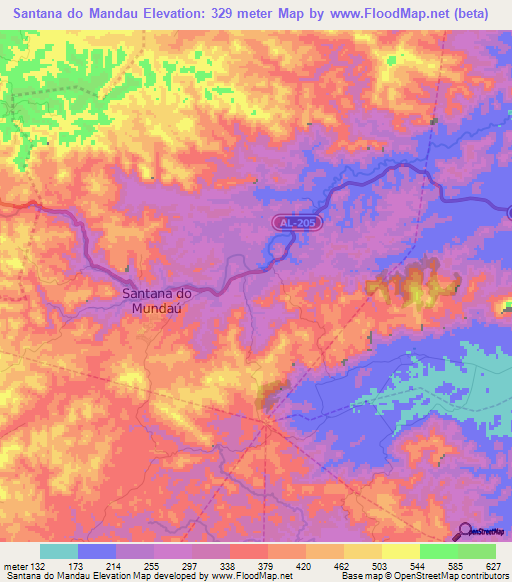 Santana do Mandau,Brazil Elevation Map