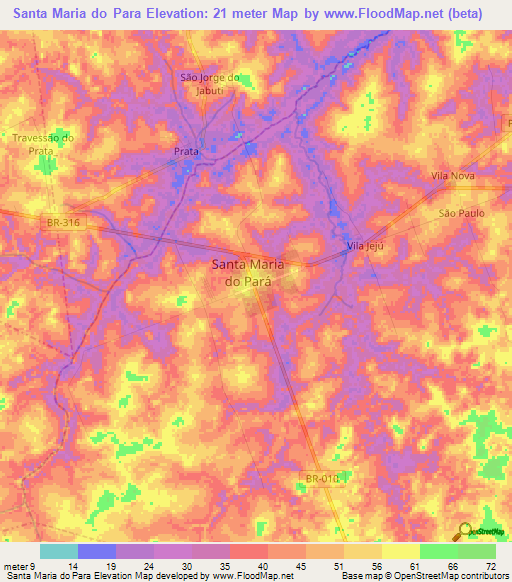 Santa Maria do Para,Brazil Elevation Map